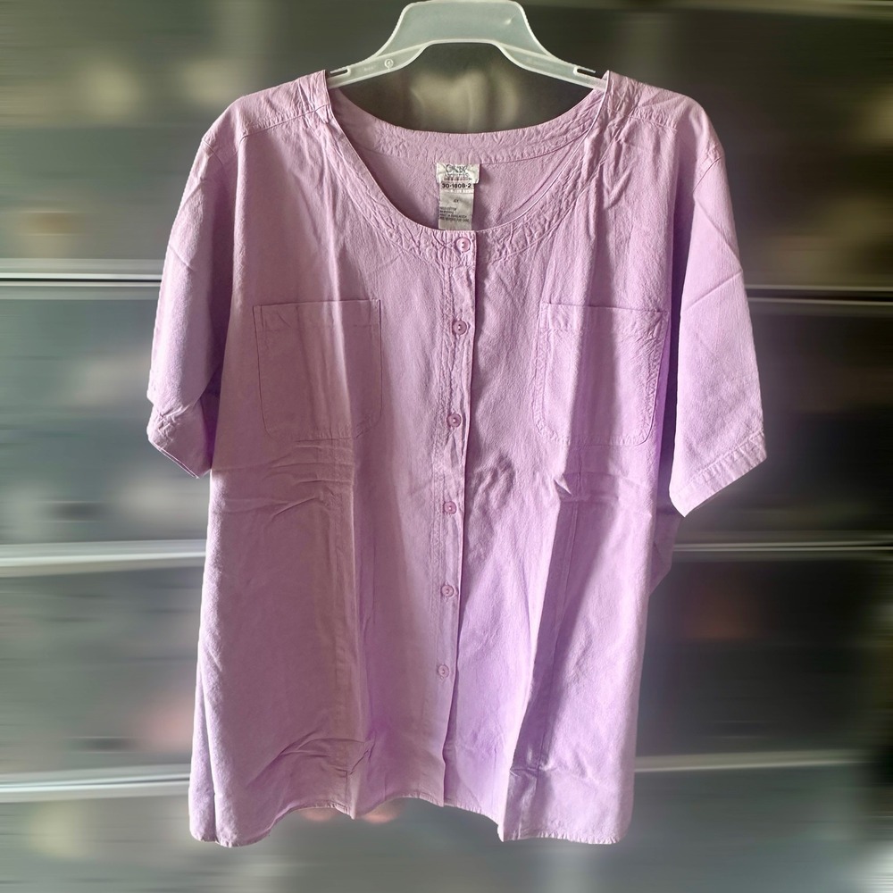 Only Necessities Purple Cotton Button Down Short Sleeve Shirt 4X 30-1808-2